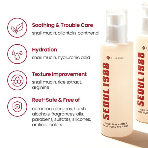 اسنس ترمیم کننده موسین حلزون و برنج 1988 سئول کی سکرت K-Secret Seoul 1988 Essence Snail Mucin 97% + Rice
