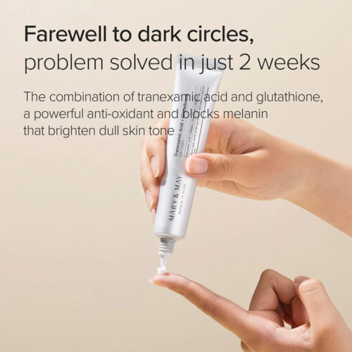 کرم دورچشم روشن کننده و ضد لک ترانگزامیک اسید و گلوتاتیون مری اند می mary & may tranexamic acid + glutathion eye cream