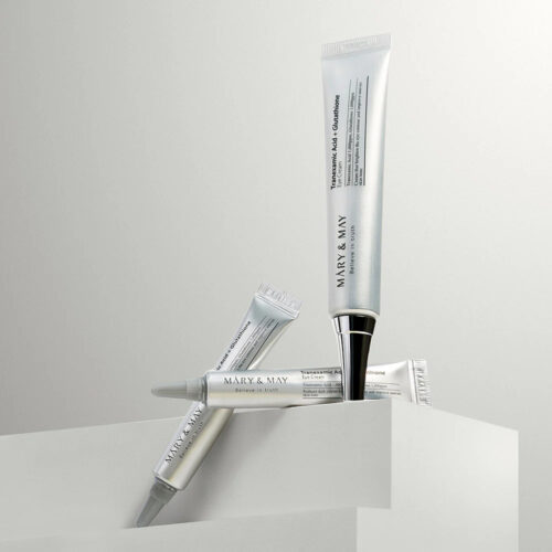 کرم دورچشم روشن کننده و ضد لک ترانگزامیک اسید و گلوتاتیون مری اند می mary & may tranexamic acid + glutathion eye cream