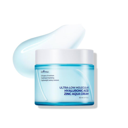 کرم آبرسان هیالورونیک اسید ریز مولکولی ایزنتری isntree ultra low molecular hyaluronic acid zinc aqua cream