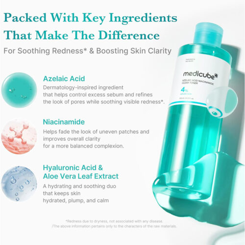 تونر ضد جوش و تسکین دهنده آزلائیک اسید و نیاسینامید مدی کیوب Medicube Azelaic Acid Niacinamide Clear Toner