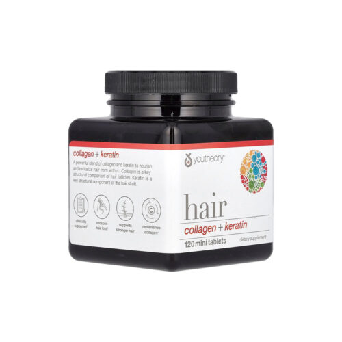 قرص‌ مکمل کلاژن و کراتین مو یوتئوری youtheory hair collagen keratin 120 mini tablets