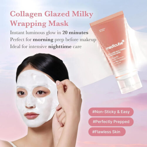 ماسک روزانه حجم دهنده و درخشان کننده نیاسینامید و کلاژن مدی کیوب Medicube Collagen Milky Glow Daytime Wrapping Mask
